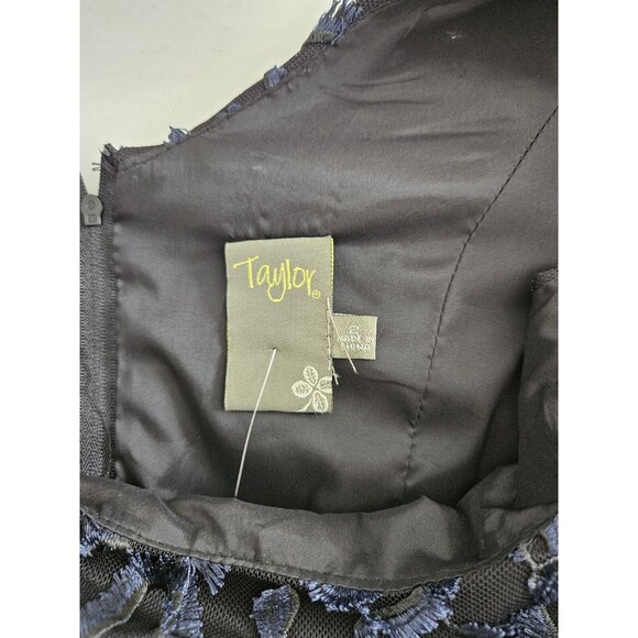 Taylor Black And Cobalt Cocktail Dress Size 2 Pockets And Belt - Picture 9 of 12